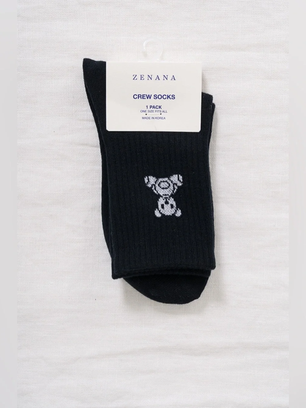 NWT Zenana White & Black Teddy Bear Crew Socks Minimal Cozy Aesthetic One Size